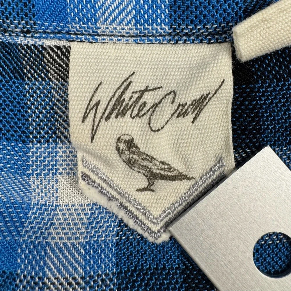 White Crow Flannel Button Up Shirt Womens L Blue Plaid Tunic Grunge Heritage - Picture 3 of 10